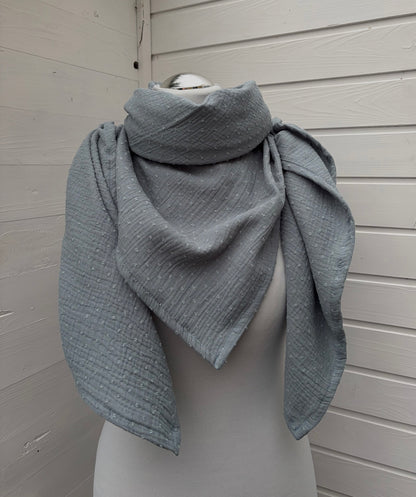 Musselintuch rauchblau mit Dots
