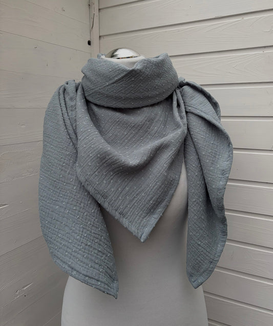 Musselintuch rauchblau mit Dots