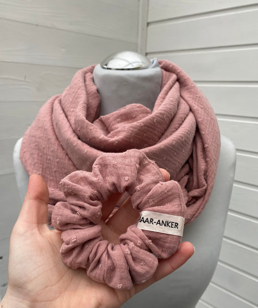 Scrunchie Musselin Dots altrosa