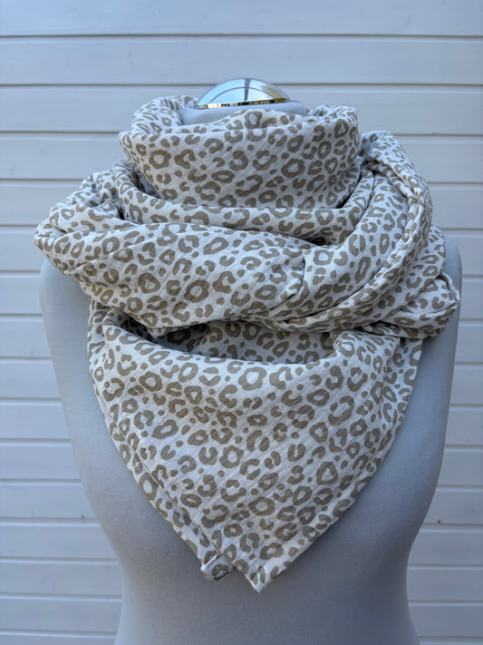 Musselintuch mit Leoprint weiß/beige