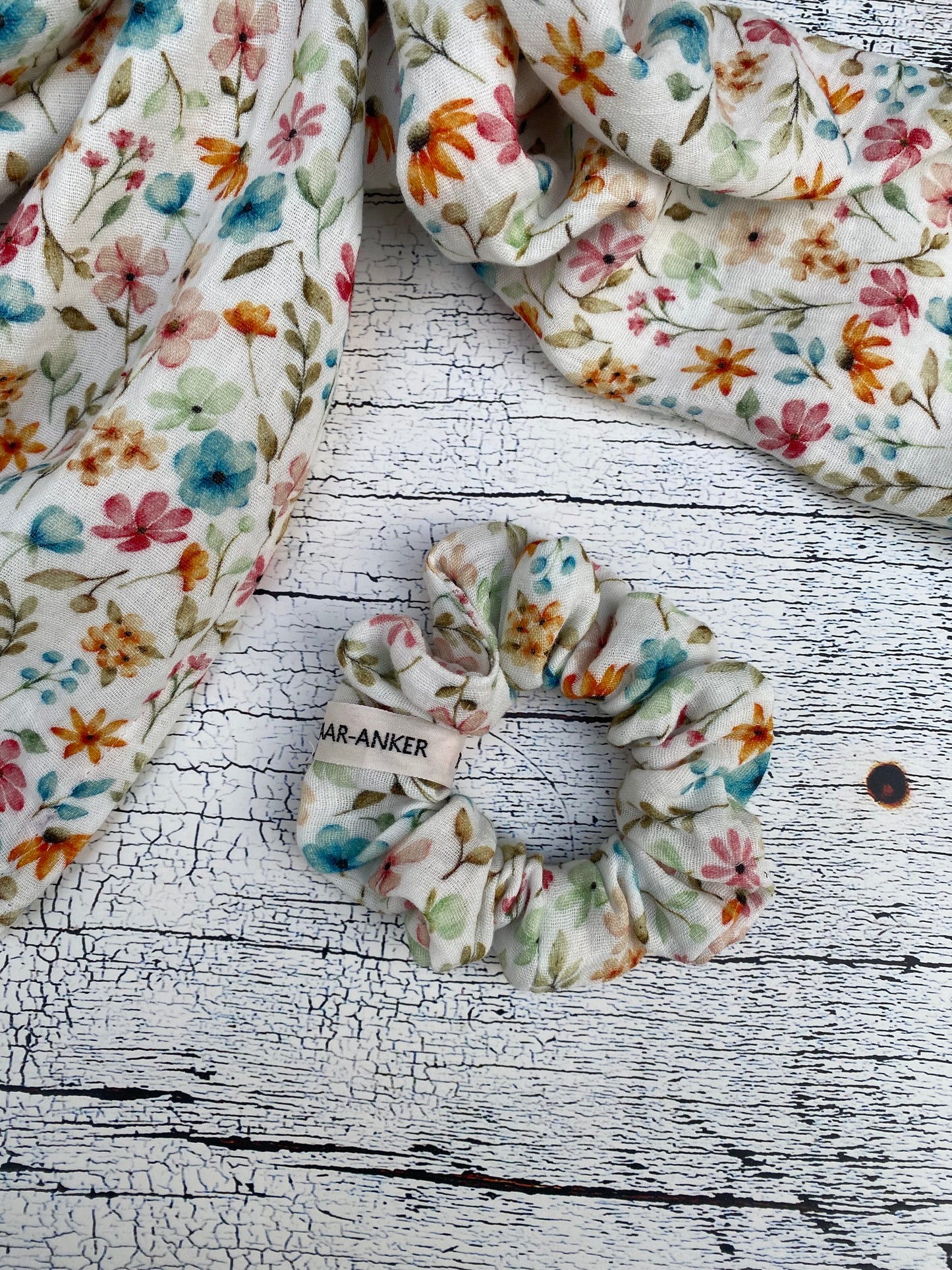 Scrunchie Musselin Pastell Blumen